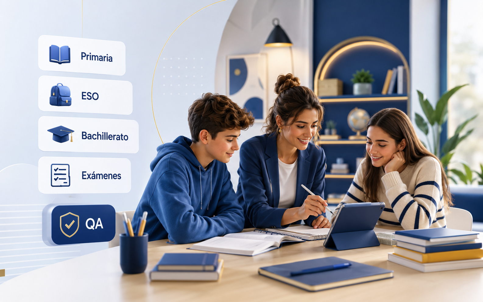Demo visual de Academia Clara con estudiantes y tutora